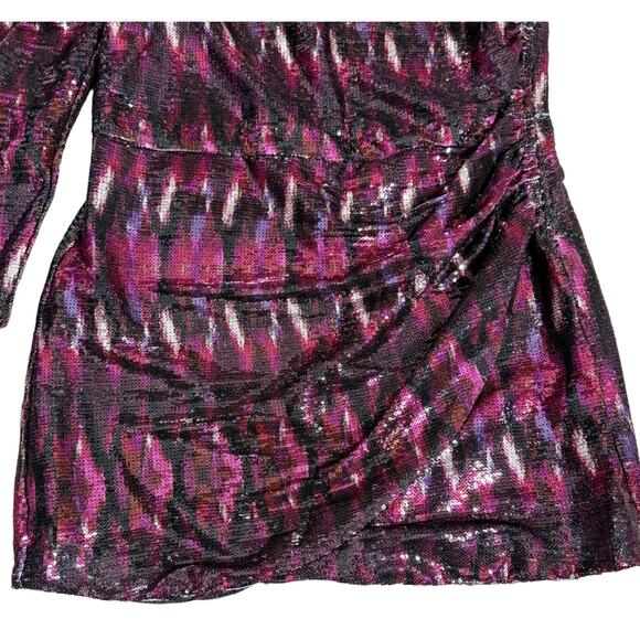 Misa Los Angeles  Nova One-Shoulder Sequin Minidress - Large Fuchsia Ikat $370 - Picture 5 of 11